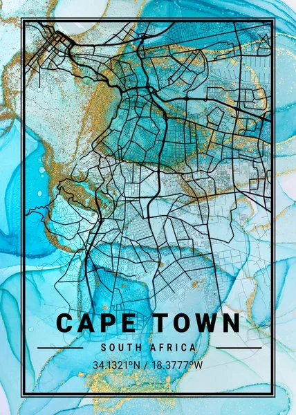 Ciudad Del Cabo Sudáfrica Horticultura Marble Map Hermoso Estampado Las — Foto de Stock