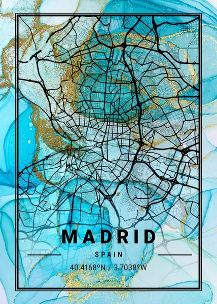 Madryt Hiszpania Marmur Ogrodniczy Mapa Piękne Druki Najsłynniejszych Miast Świata — Zdjęcie stockowe