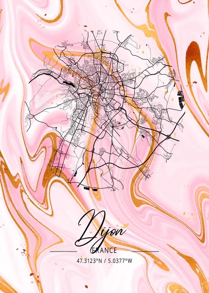 Dijon Frankrike Hoya Marble Map Vackra Utskrifter Världens Mest Kända — Stockfoto