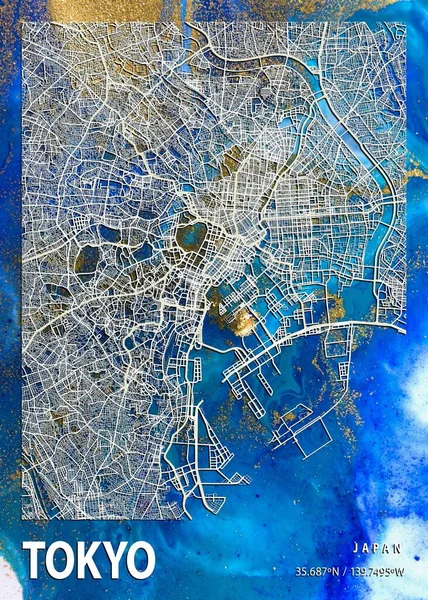 Tokio Japón Impatiens Marble Map Hermoso Estampado Las Ciudades Más — Foto de Stock