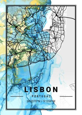 Lizbon - Portekiz Jasmine Mermer Haritası dünyanın en ünlü şehirlerinin güzel bir kopyası. Bu fiyata böyle bir baskı bulamazsın..