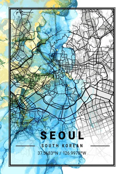 stock image Seoul - South Korean Jasmine Marble Map is beautiful prints of the world's most famous cities. You will not find a similar print at this great price.