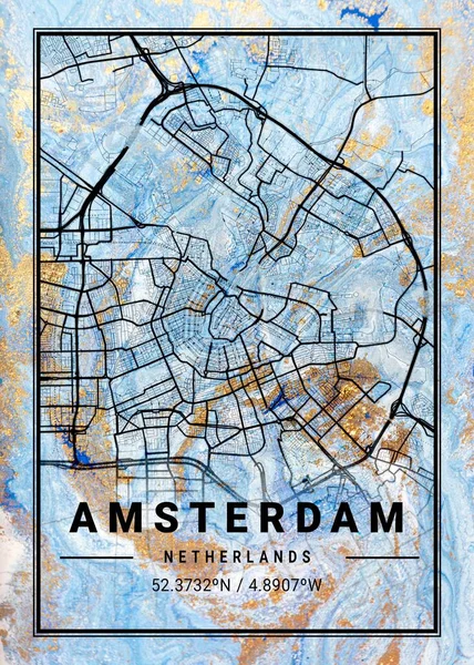 Amsterdam Nederland Jessamine Marble Map Een Prachtige Prent Van Werelds — Stockfoto