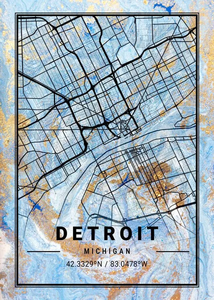 stock image Detroit - United States Jessamine Marble Map is beautiful prints of the world's most famous cities. You will not find a similar print at this great price.