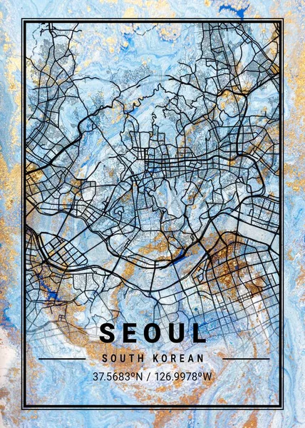南韩Jessamine大理石地图是世界上最有名的城市美丽的版画 你不会在这么高的价格下找到类似的印刷品的 — 图库照片