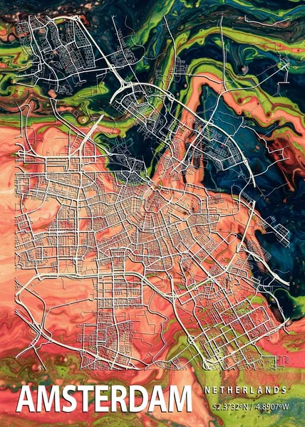 Amsterdam Netherlands Kaffir Marble Map Uma Bela Estampa Das Cidades — Fotografia de Stock
