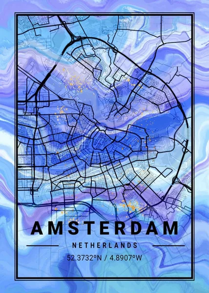 Amsterdam Netherlands Lilac Marble Map Uma Bela Estampa Das Cidades — Fotografia de Stock