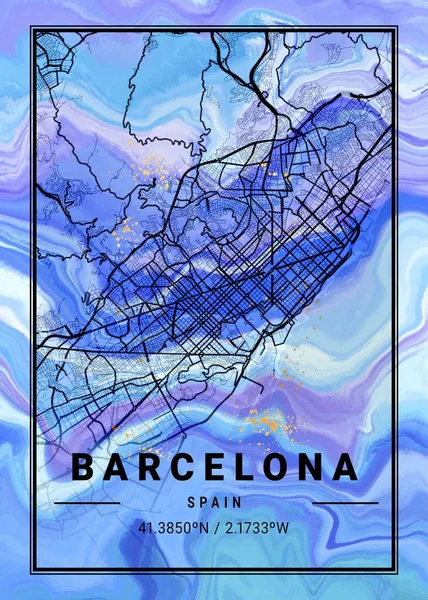바르셀로나 스페인 라일락 스페인어 Lilac Marble Map 세계에서 도시들의 아름다운 — 스톡 사진