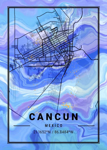 カンクン メキシコライラック大理石の地図は 世界で最も有名な都市の美しいプリントです あなたはこの偉大な価格で同様のプリントを見つけることができません — ストック写真