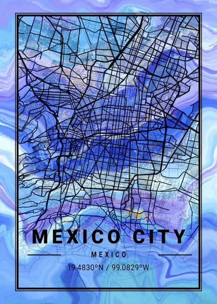 Mexico City Mexico Lilac Marble Map Een Prachtige Prent Van — Stockfoto