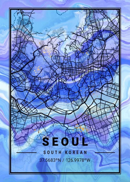 南韩丁香大理石地图是世界上最有名的城市美丽的版画 你不会在这么高的价格下找到类似的印刷品的 — 图库照片