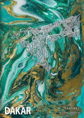 Dakar - Senegal Lotus Mermer Haritası dünyanın en ünlü şehirlerinin güzel bir kopyası. Bu fiyata böyle bir baskı bulamazsın..