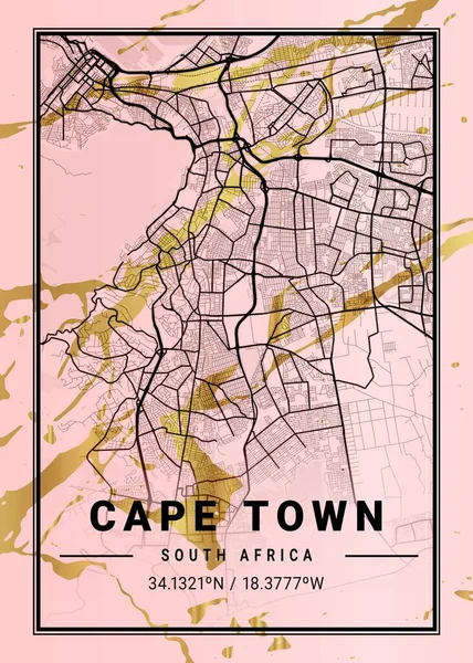 Ciudad Del Cabo Sudáfrica Magnolia Marble Map Hermoso Estampado Las — Foto de Stock