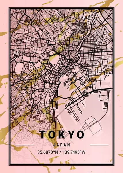Tokio Japón Magnolia Marble Map Hermoso Estampado Las Ciudades Más — Foto de Stock