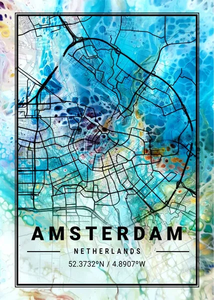 Amsterdam Netherlands Marigold Marble Map Uma Bela Estampa Das Cidades — Fotografia de Stock