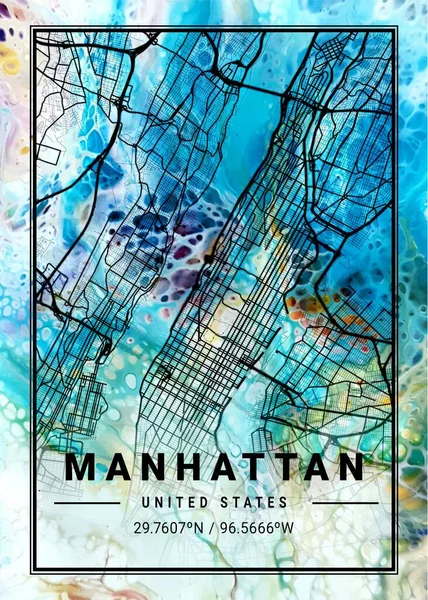 Manhattan Ηνωμένες Πολιτείες Marigold Marble Map Είναι Όμορφες Εκτυπώσεις Από — Φωτογραφία Αρχείου