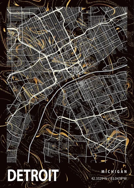 Detroit United States Montbretia Marble Map Een Prachtige Prent Van — Stockfoto