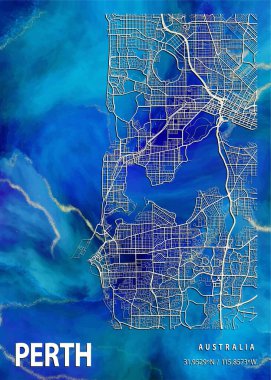 Perth - Avustralya Nasturtium Mermer Haritası dünyanın en ünlü şehirlerinin güzel bir kopyası. Bu fiyata böyle bir baskı bulamazsın..