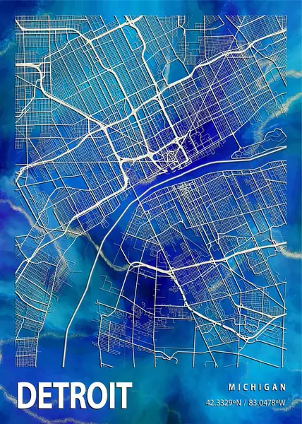 stock image Detroit - United States Nasturtium Marble Map is beautiful prints of the world's most famous cities. You will not find a similar print at this great price.