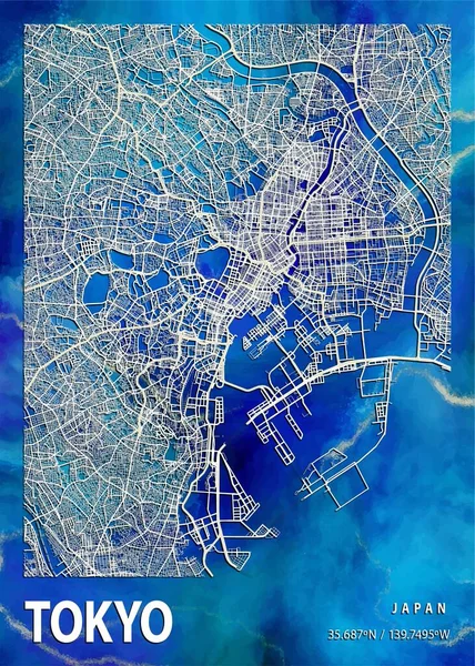 Tokyo Japan Nasturtium Marble Map Una Hermosa Impresión Las Ciudades — Foto de Stock