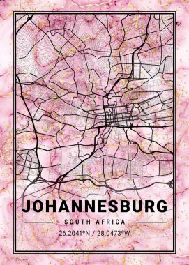 Johannesburg - Güney Afrika Orkide Mermer Haritası dünyanın en ünlü şehirlerinin güzel bir kopyası. Bu fiyata böyle bir baskı bulamazsın..