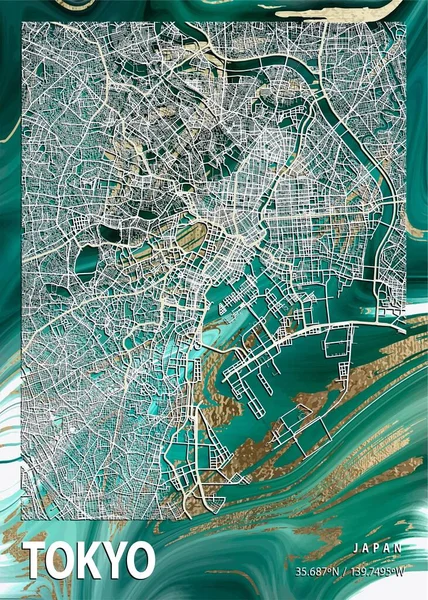 Tokyo Japan Nymphoides Marble Map Hermoso Estampado Las Ciudades Más — Foto de Stock