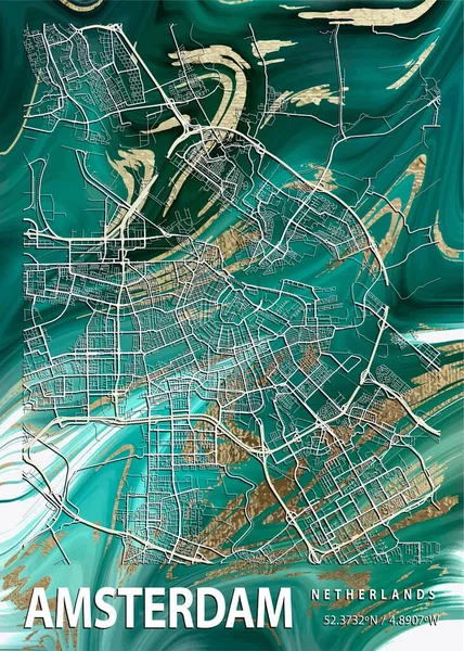 Amsterdam Netherlands Nymphoides Marble Map Uma Bela Estampa Das Cidades — Fotografia de Stock