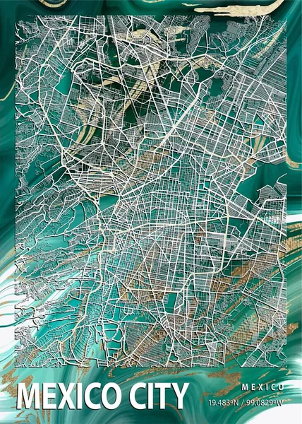 Mexico City Mexico Nymphoides Marble Map Een Prachtige Prent Van — Stockfoto