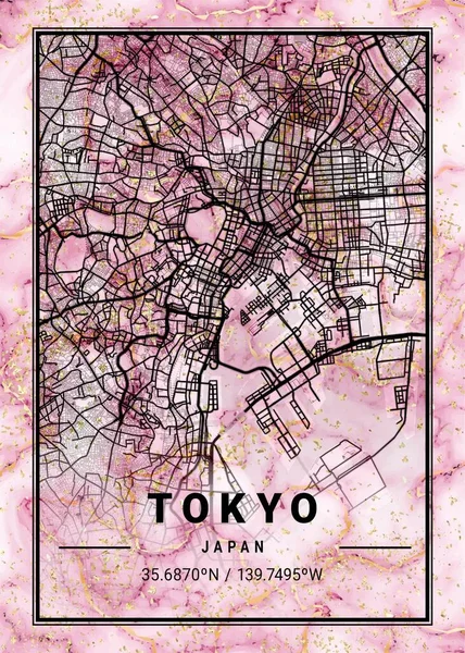 Tokio Japón Orchid Marble Map Hermoso Estampado Las Ciudades Más — Foto de Stock