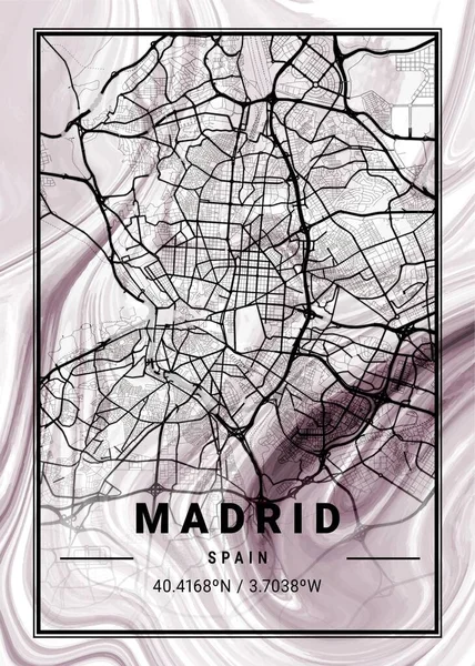 Madryt Hiszpania Orchidea Marmurowa Mapa Piękne Druki Najsłynniejszych Miast Świata — Zdjęcie stockowe