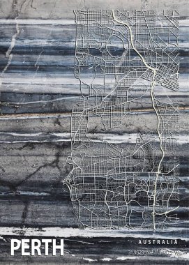 Perth - Avustralya Pansy Mermer Haritası dünyanın en ünlü şehirlerinin güzel bir kopyası. Bu fiyata böyle bir baskı bulamazsın..