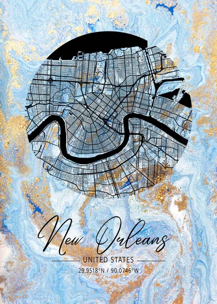 New Orleans United States Penstemon Marble Map Zijn Prachtige Prenten — Stockfoto