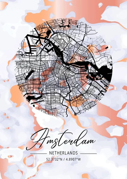 Amsterdam Netherlands Rainlily Marble Map Uma Bela Estampa Das Cidades — Fotografia de Stock