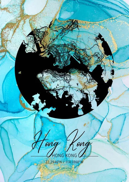 stock image Hong Kong - Hong Kong Rampion Marble Map is beautiful prints of the world's most famous cities. You will not find a similar print at this great price.