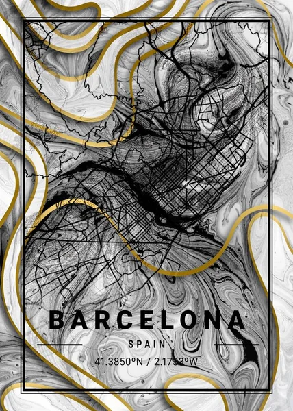 바르셀로나 스페인 Ronmit Marble Map 세계에서 도시들의 아름다운 프린트이다 그대는 — 스톡 사진