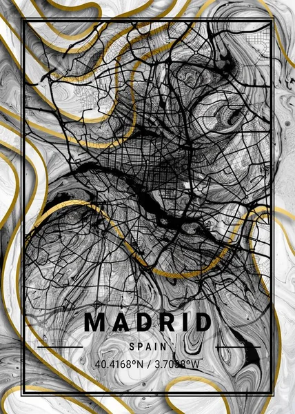 Madryt Hiszpania Ronmit Marble Map Piękne Druki Najsłynniejszych Miast Świata — Zdjęcie stockowe