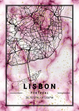 Lizbon - Portekiz Gül Mermer Haritası dünyanın en ünlü şehirlerinin güzel bir kopyası. Bu fiyata böyle bir baskı bulamazsın..