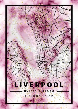 Liverpool - Birleşik Krallık Gül Mermer Haritası dünyanın en ünlü şehirlerinin güzel bir kopyası. Bu fiyata böyle bir baskı bulamazsın..