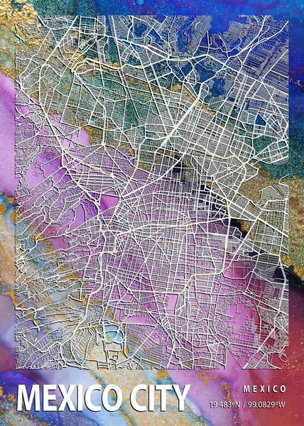 メキシコシティ メキシコサンフラワーマーブルマップは 世界で最も有名な都市の美しいプリントです あなたはこの偉大な価格で同様のプリントを見つけることができません — ストック写真