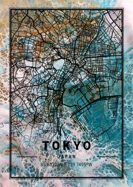 Tokio Japón Sunmix Marble Map Una Hermosa Impresión Las Ciudades — Foto de Stock