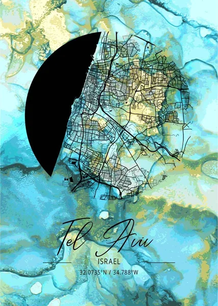 Tel Aviv Israel Tigridia Marble Map Een Prachtige Prent Van — Stockfoto