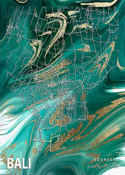 Bali Indonesia Nymphoides Marble Map Una Bellissima Stampa Delle Città — Foto Stock
