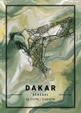 Dakar - Senegal Lale Mermer Haritası dünyanın en ünlü şehirlerinin güzel bir kopyası. Bu fiyata böyle bir baskı bulamazsın..