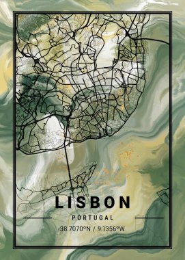 Lizbon - Portekiz Lale Mermer Haritası dünyanın en ünlü şehirlerinin güzel bir kopyası. Bu fiyata böyle bir baskı bulamazsın..
