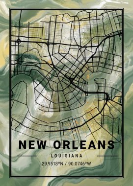 New Orleans - Birleşik Devletler Lale Mermer Haritası dünyanın en ünlü şehirlerinin güzel bir kopyası. Bu fiyata böyle bir baskı bulamazsın..
