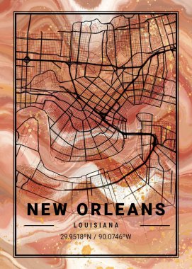 New Orleans - ABD Violet Mermer Haritası dünyanın en ünlü şehirlerinin güzel bir kopyası. Bu fiyata böyle bir baskı bulamazsın..
