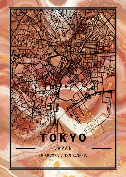 Tokyo Japan Violet Marble Map Hermoso Estampado Las Ciudades Más — Foto de Stock
