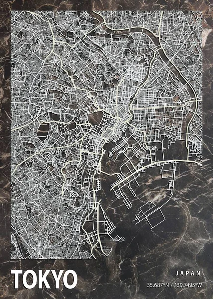 Tokio Japón Wrightia Marble Map Una Hermosa Impresión Las Ciudades — Foto de Stock