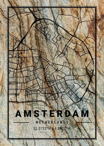 Amsterdam Netherlands Zoe Marble Map Uma Bela Estampa Das Cidades — Fotografia de Stock