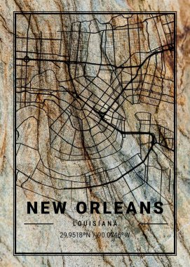 New Orleans - Birleşik Devletler Zoe Marble Haritası dünyanın en ünlü şehirlerinin güzel bir kopyası. Bu fiyata böyle bir baskı bulamazsın..